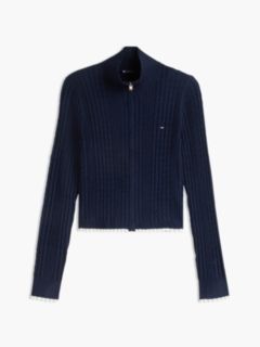 Tommy Jeans Mini Cable Knit Zip Sweater — Navy 5
