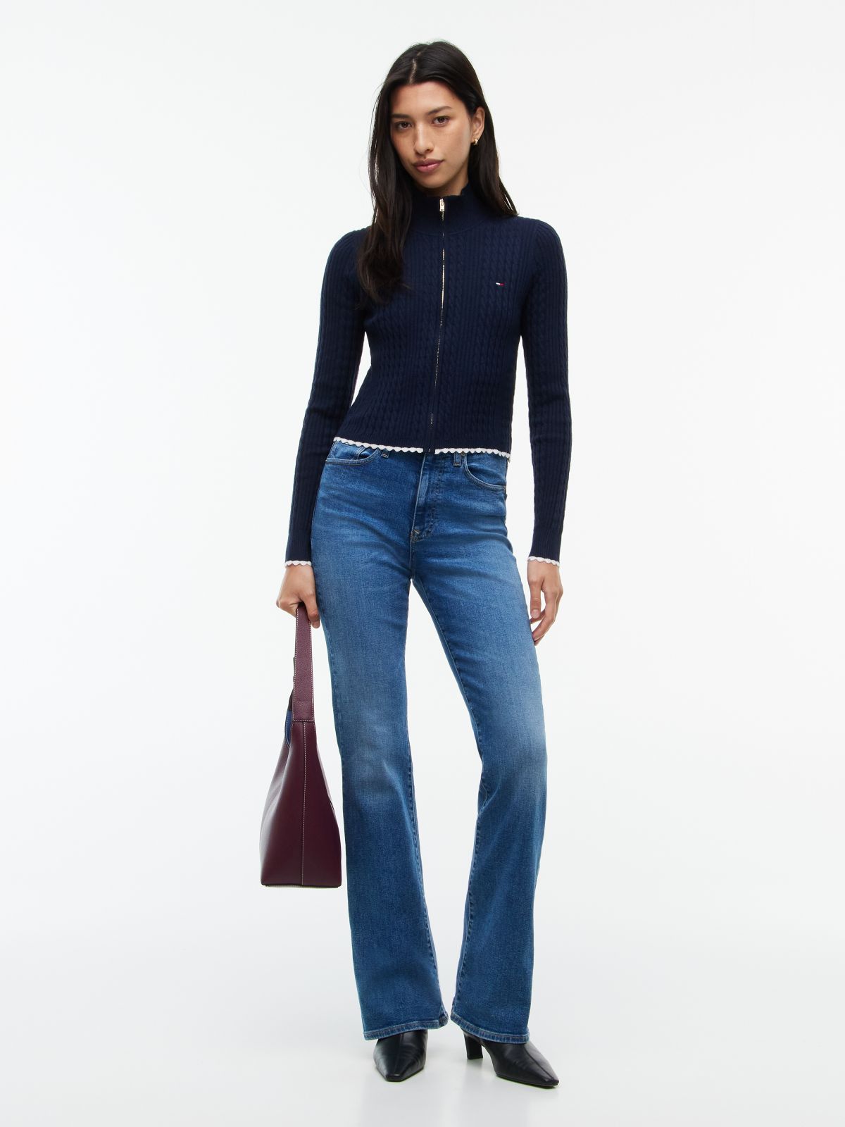 Tommy Jeans Mini Cable Knit Zip Sweater — Navy