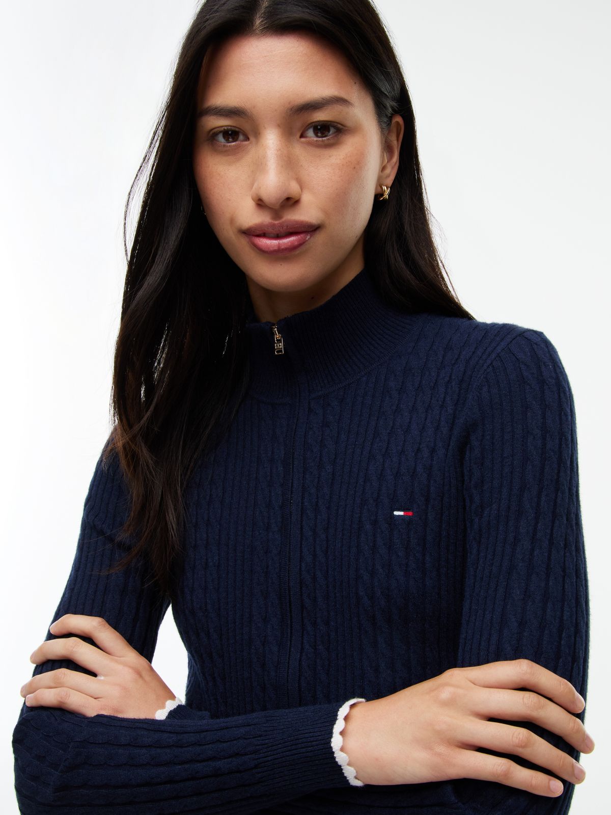 Tommy Jeans Mini Cable Knit Zip Sweater — Navy
