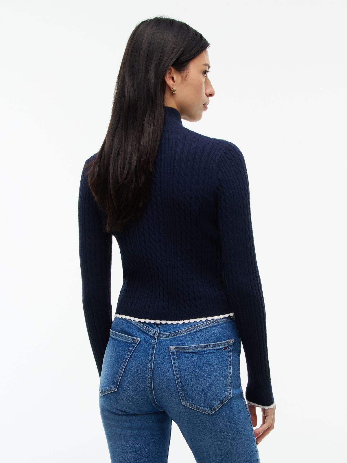 Tommy Jeans Mini Cable Knit Zip Sweater — Navy