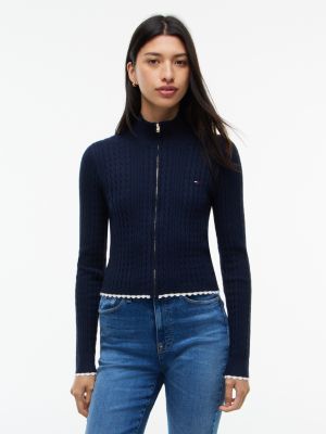 Tommy Jeans Mini Cable Knit Zip Sweater, Navy