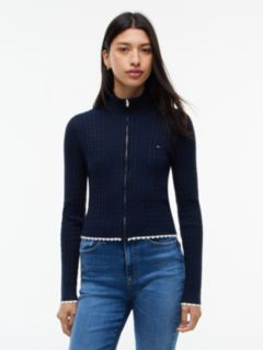 Tommy Jeans Mini Cable Knit Zip Sweater — Navy 1