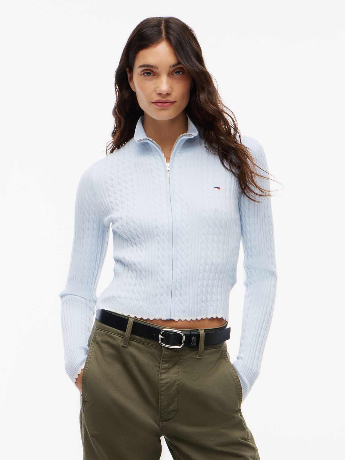Tommy Jeans Mini Cable Knit Zip Sweater — Sheer Blue