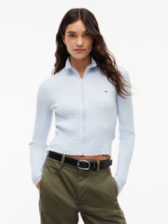 Tommy Jeans Mini Cable Knit Zip Sweater — Sheer Blue 1