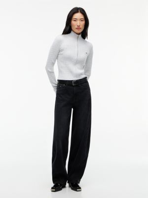 Женский свитер Tommy Jeans Mini Cable Knit Zip, цвет: Ледяной серый меланжевый — фото 2