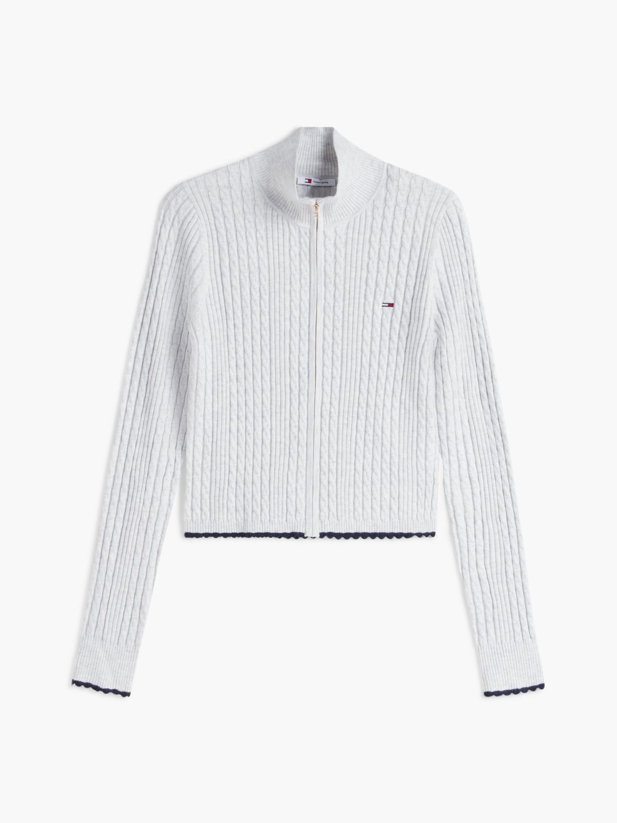 Tommy Jeans Mini Cable Knit Zip Sweater — Ice Grey Heather