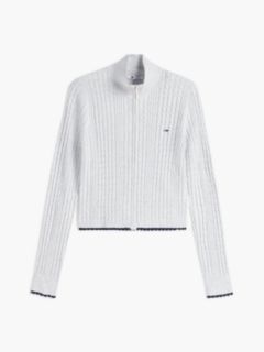 Tommy Jeans Mini Cable Knit Zip Sweater — Ice Grey Heather 5