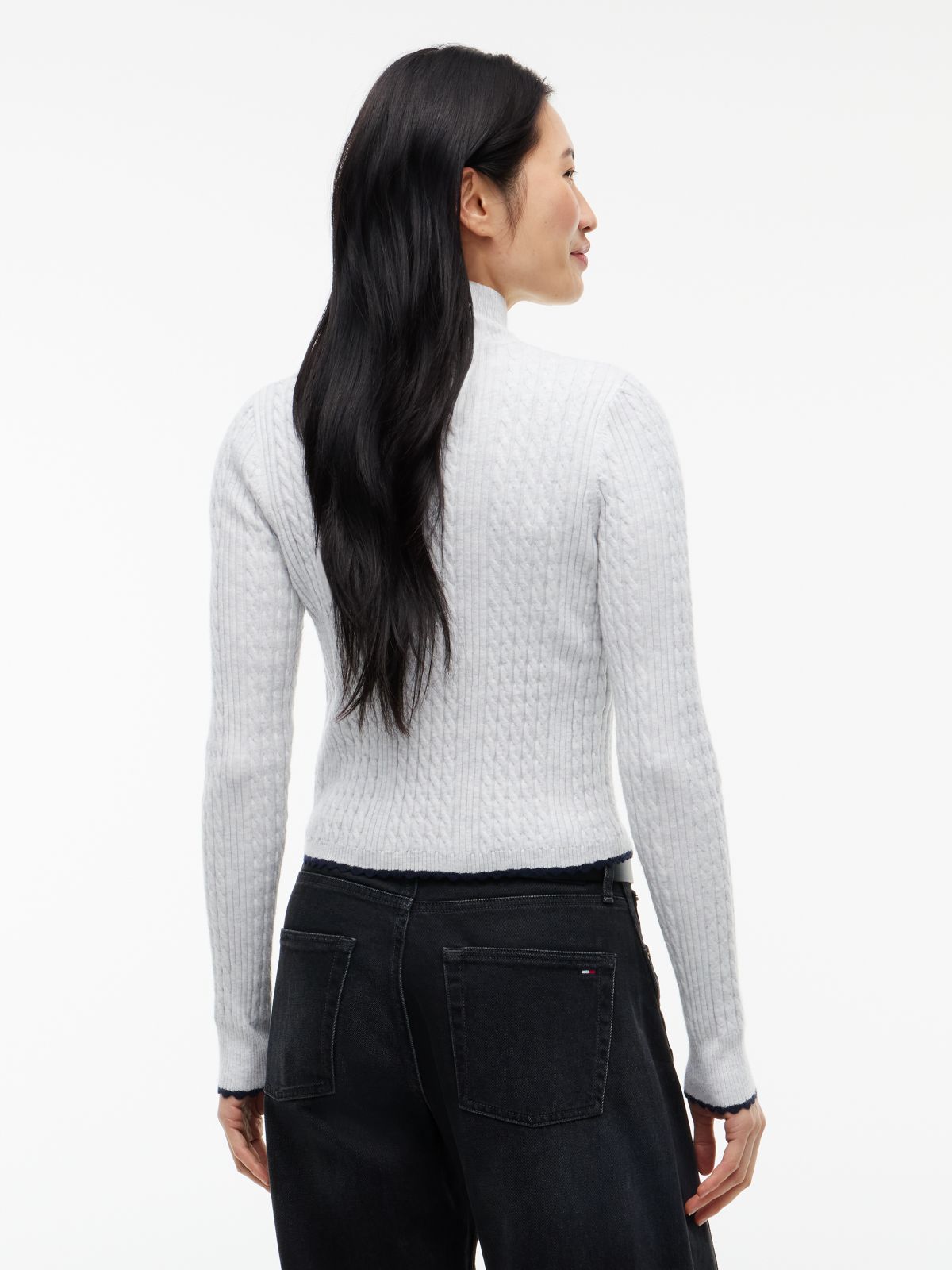 Tommy Jeans Mini Cable Knit Zip Sweater — Ice Grey Heather