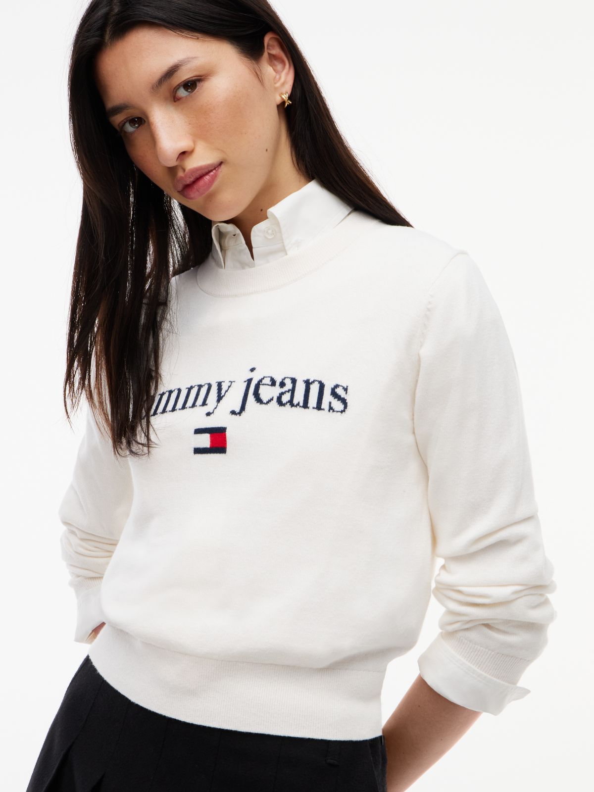 Tommy Jeans Intarsia Logo Sweater — Off White