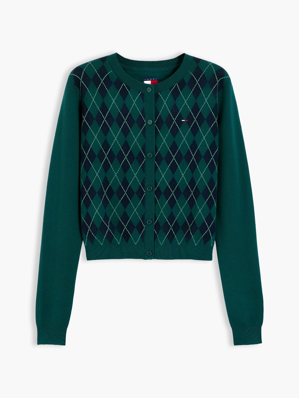 Tommy Jeans Argyle Crewneck Cardigan — Elegant Green