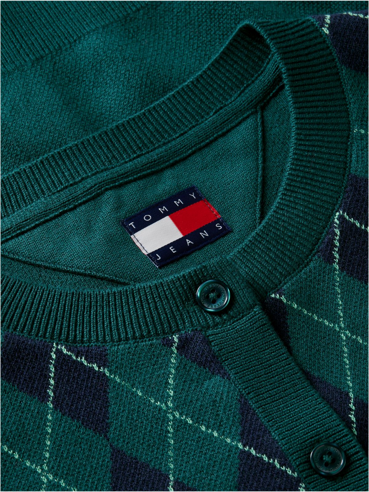 Tommy Jeans Argyle Crewneck Cardigan — Elegant Green