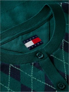 Tommy Jeans Argyle Crewneck Cardigan — Elegant Green 6