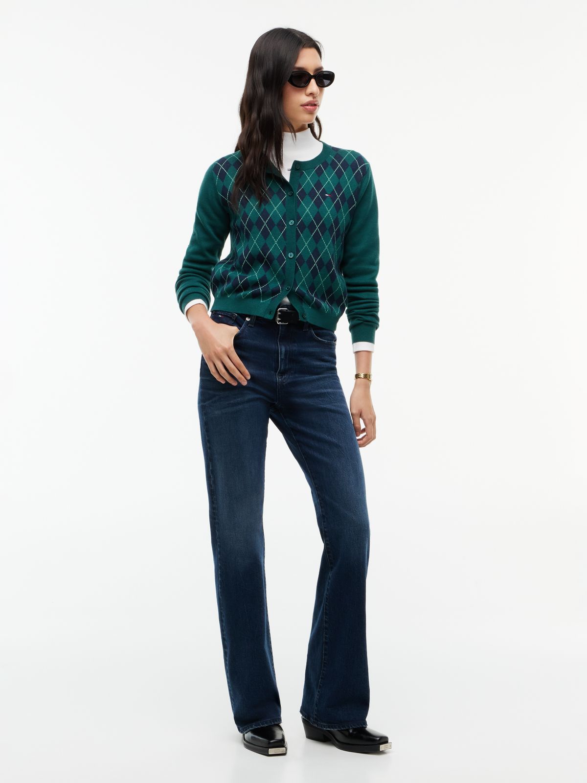 Tommy Jeans Argyle Crewneck Cardigan — Elegant Green