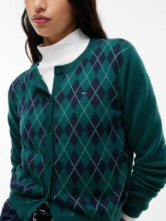 Tommy Jeans Argyle Crewneck Cardigan — Elegant Green 3