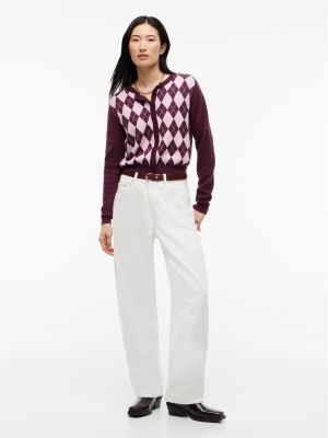 Женский кардиган Tommy Hilfiger Tommy Jeans Argyle Crewneck, цвет: Ягодный — фото 2