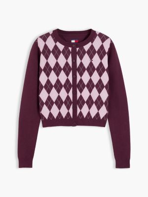 Женский кардиган Tommy Hilfiger Tommy Jeans Argyle Crewneck, цвет: Ягодный — фото 5