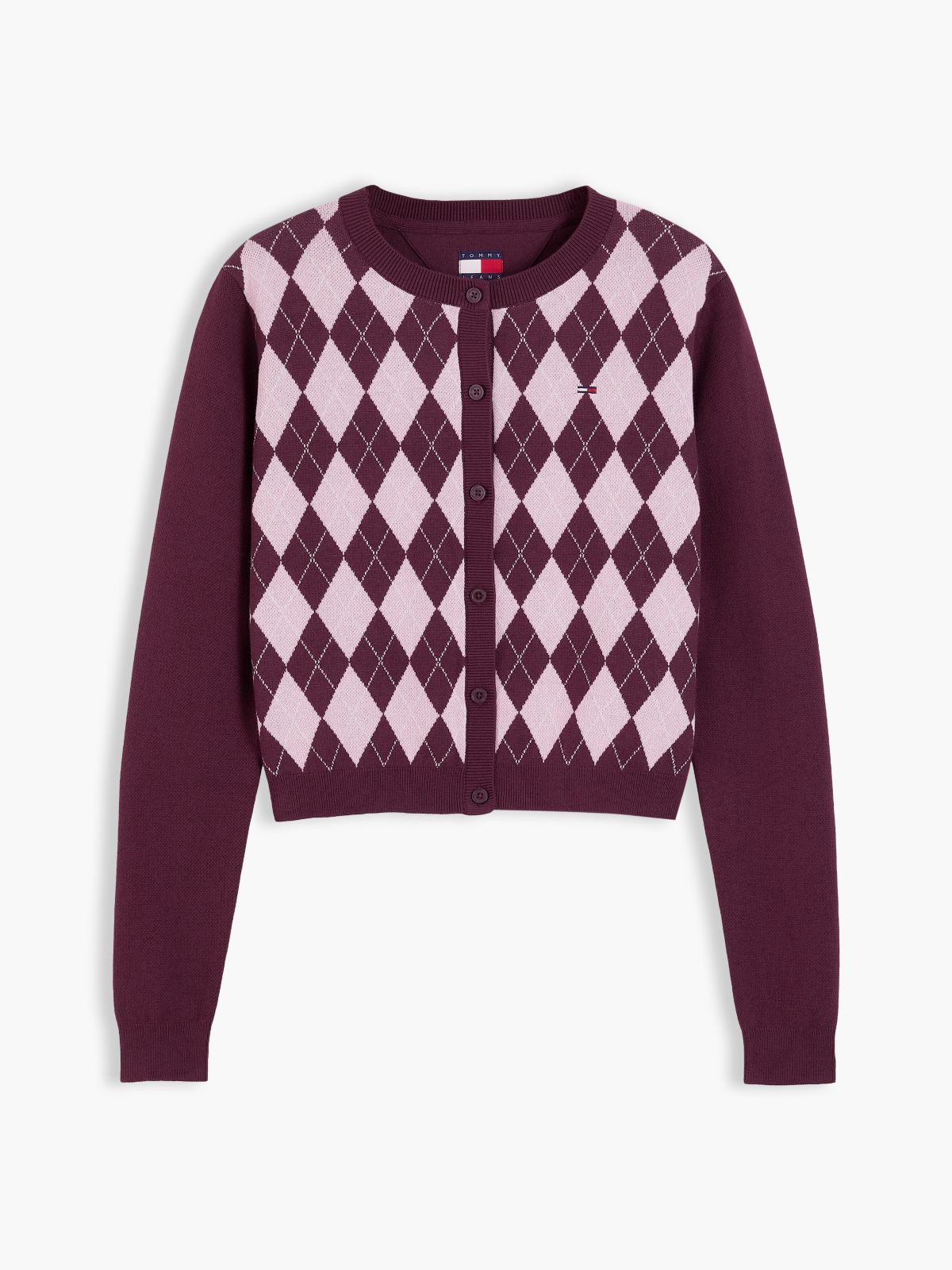 Tommy Jeans Argyle Crewneck Cardigan — Calypso Berry