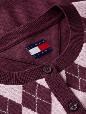 Женский кардиган Tommy Hilfiger Tommy Jeans Argyle Crewneck, цвет: Ягодный — фото 6
