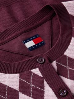 Tommy Jeans Argyle Crewneck Cardigan — Calypso Berry 6