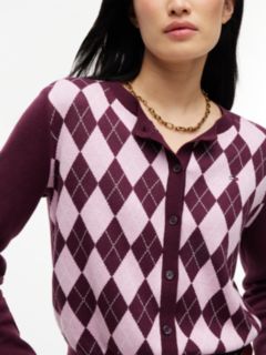Tommy Jeans Argyle Crewneck Cardigan — Calypso Berry 3