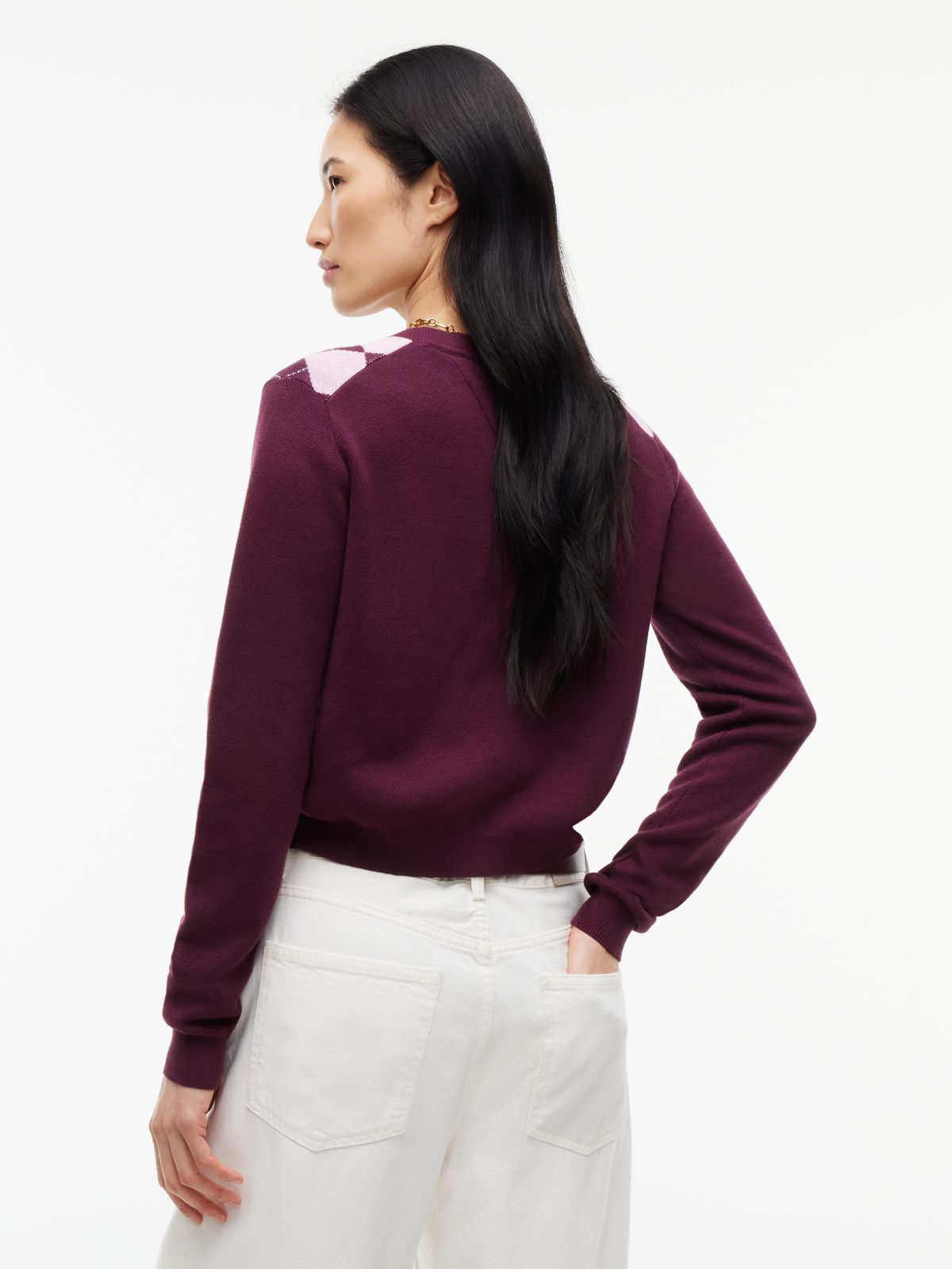 Tommy Jeans Argyle Crewneck Cardigan — Calypso Berry