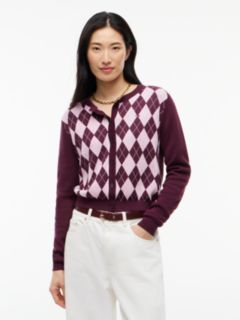 Tommy Jeans Argyle Crewneck Cardigan — Calypso Berry 1