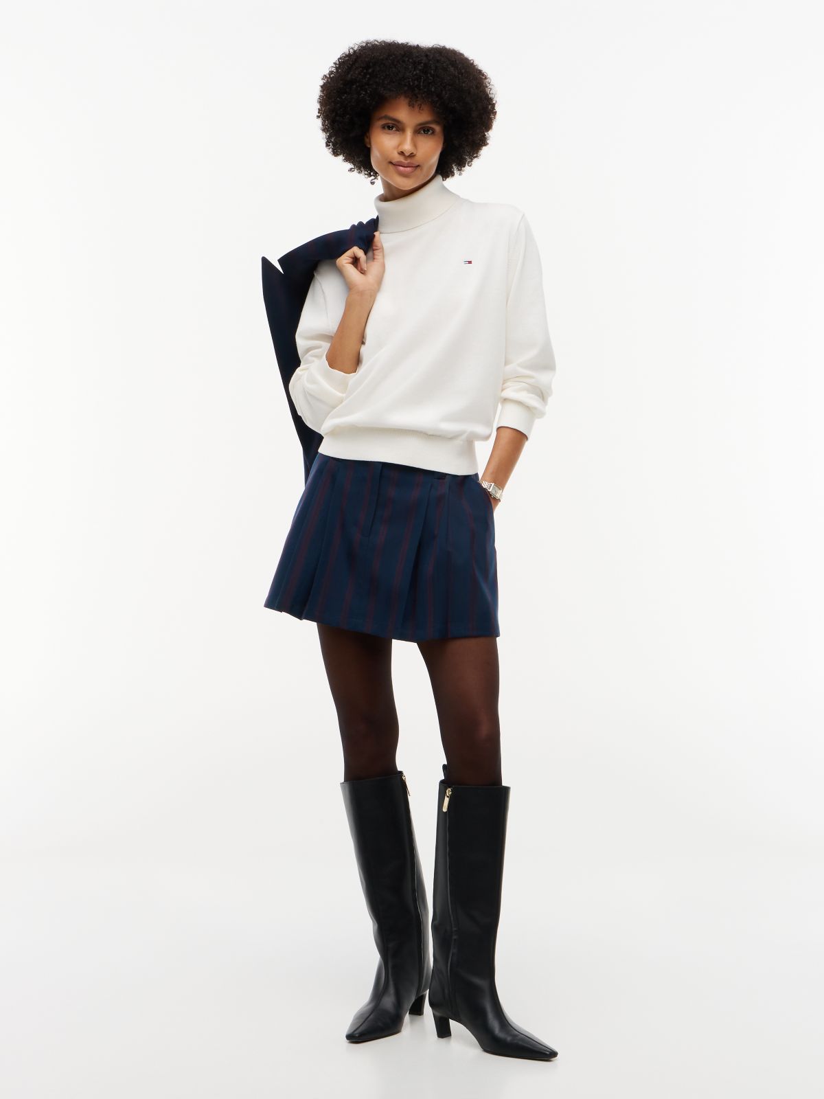 Tommy Jeans Striped Pleated Mini Skirt — Navy Stripe