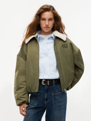 Tommy Jeans Teddy Collar Aviator Jacket, Dark Greenery