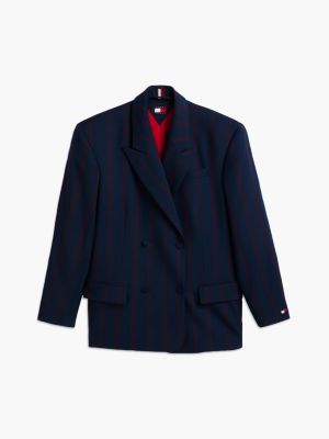 Женский пиджак Tommy Hilfiger Tommy Jeans Oversized Wool-Blend Blazer, цвет: Тёмно-синий полосатый — фото 6