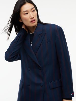 Женский пиджак Tommy Hilfiger Tommy Jeans Oversized Wool-Blend Blazer, цвет: Тёмно-синий полосатый — фото 2