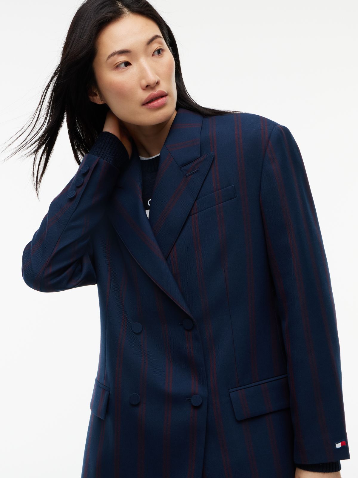 Tommy Jeans Oversized Wool-Blend Blazer — Navy Stripe