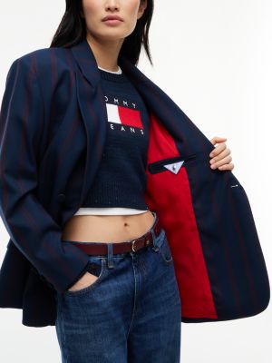Женский пиджак Tommy Hilfiger Tommy Jeans Oversized Wool-Blend Blazer, цвет: Тёмно-синий полосатый — фото 3