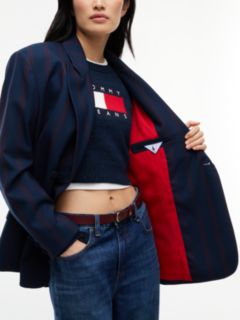 Tommy Jeans Oversized Wool-Blend Blazer — Navy Stripe 3