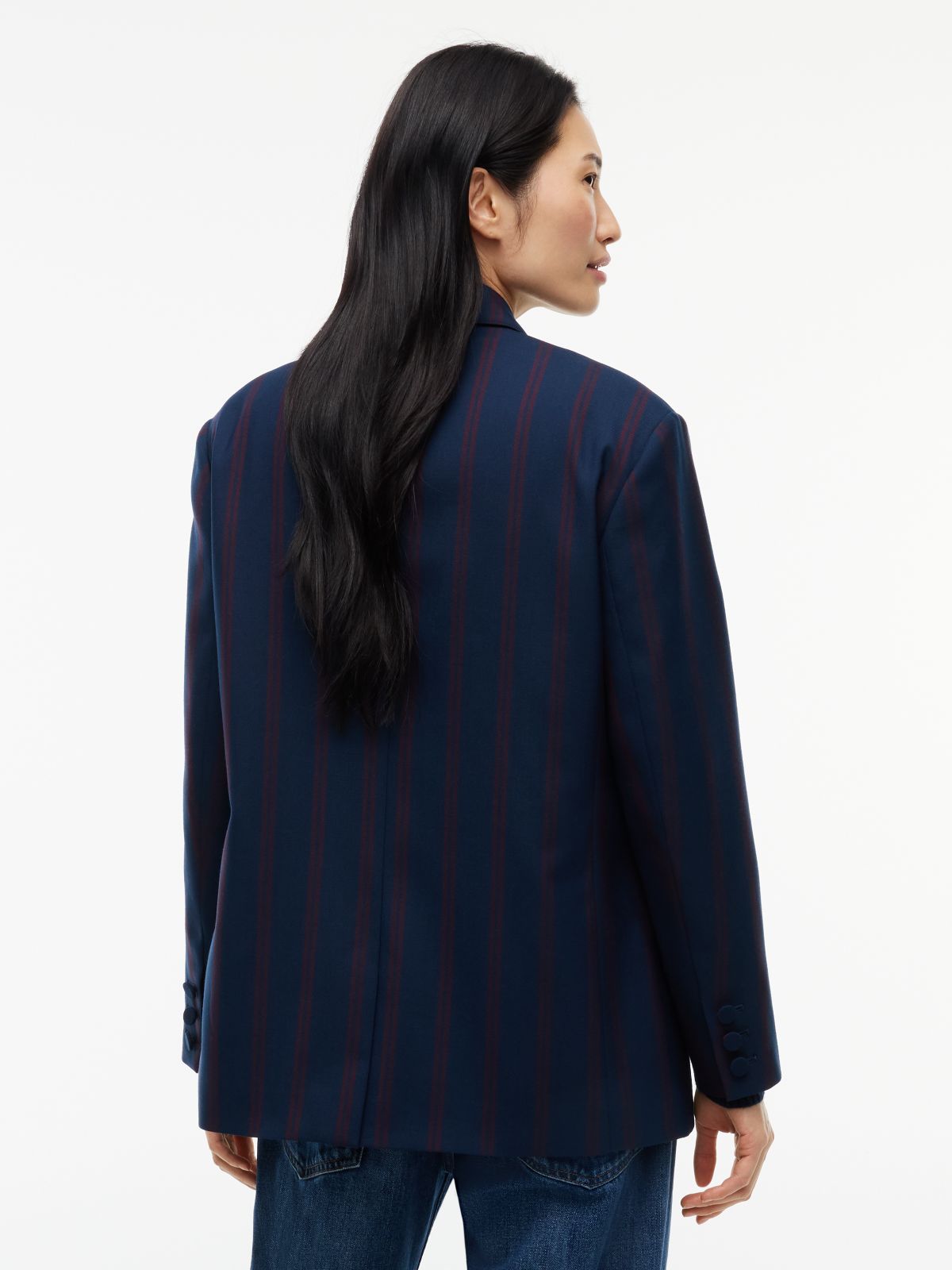Tommy Jeans Oversized Wool-Blend Blazer — Navy Stripe