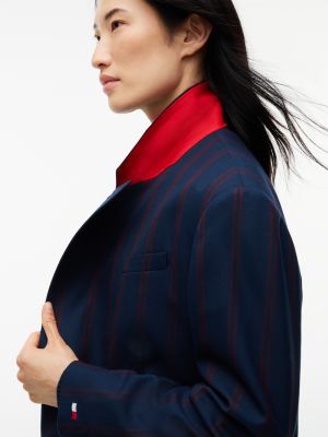 Женский пиджак Tommy Hilfiger Tommy Jeans Oversized Wool-Blend Blazer, цвет: Тёмно-синий полосатый — фото 5