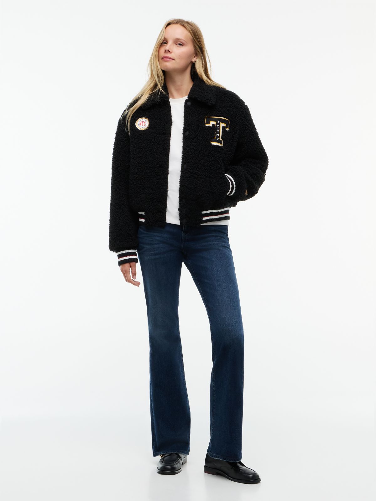 Tommy Jeans Teddy Fleece Varsity Jacket — Black