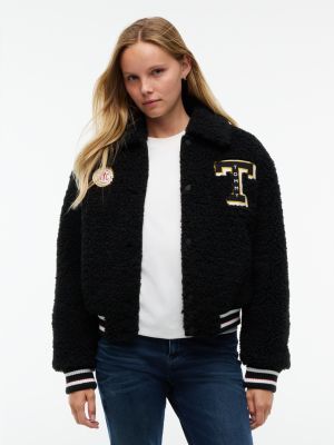 Tommy Jeans Teddy Fleece Varsity Jacket, Black