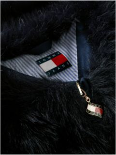 Tommy Jeans Flag Logo Faux Fur Jacket — Navy 7