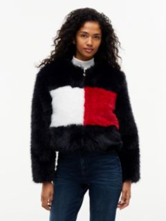 Tommy Jeans Flag Logo Faux Fur Jacket — Navy 1