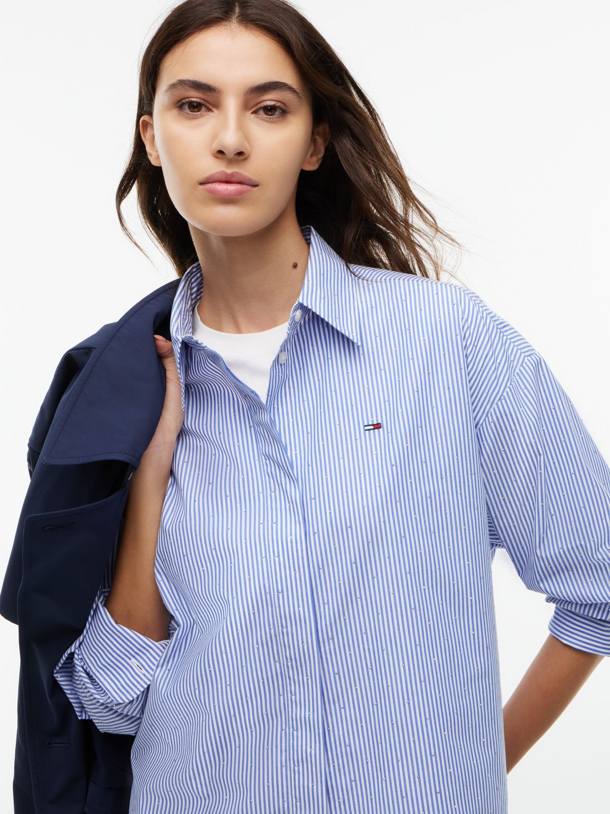 Tommy Jeans Rhinestone Poplin Shirt — Bling Blue Stripe