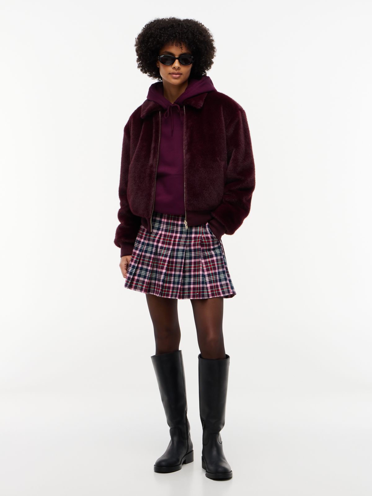 Tommy Jeans Pleated Twill Mini Skirt — Red Plaid