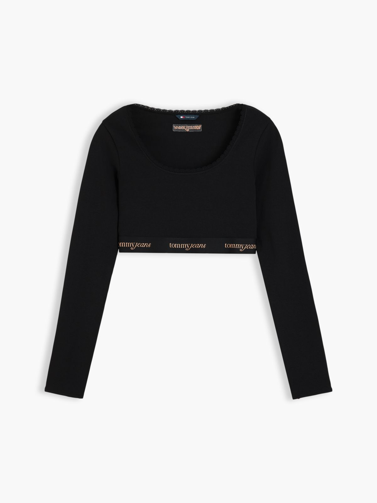 Tommy Jeans Logo Tape Ribbed Crop Top — Black