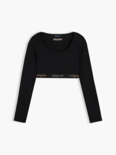 Tommy Jeans Logo Tape Ribbed Crop Top — Black 5