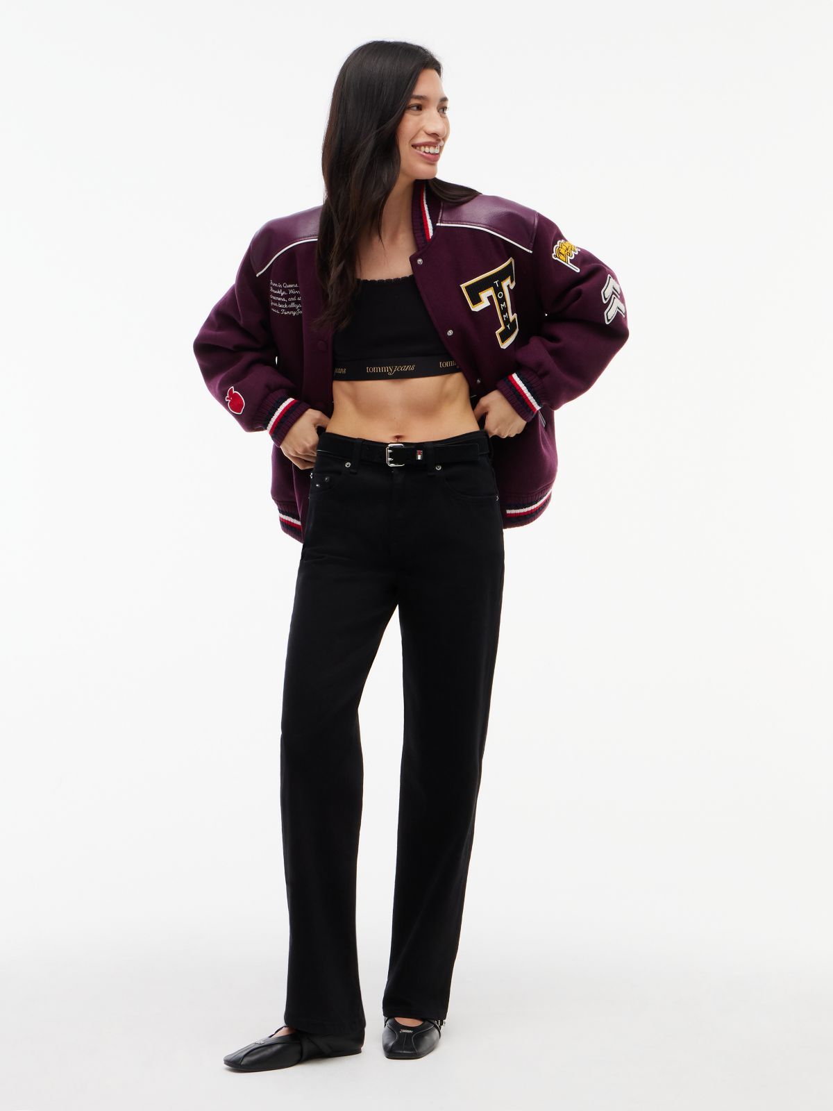 Tommy Jeans Logo Tape Ribbed Crop Top — Black