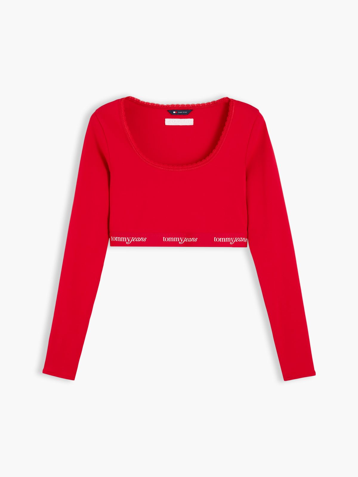 Tommy Jeans Logo Tape Ribbed Crop Top — Lavish Red