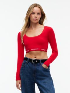 Tommy Jeans Logo Tape Ribbed Crop Top — Lavish Red 1