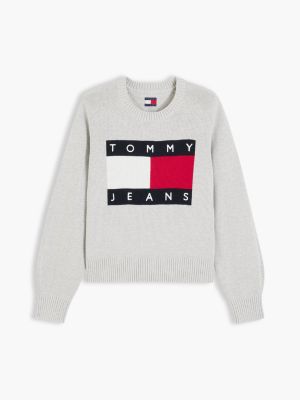 Женский свитер Tommy Jeans Intarsia Flag Logo, цвет: Ледяной серый меланжевый — фото 5
