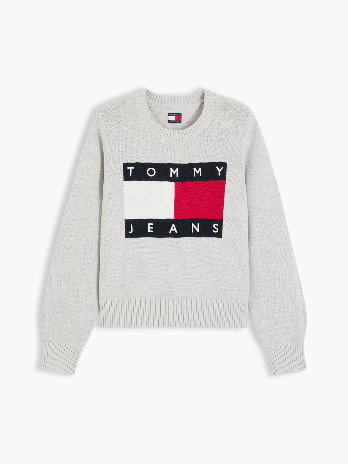 Tommy Jeans Intarsia Flag Logo Sweater — Ice Grey Heather