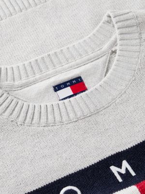 Женский свитер Tommy Jeans Intarsia Flag Logo, цвет: Ледяной серый меланжевый — фото 6