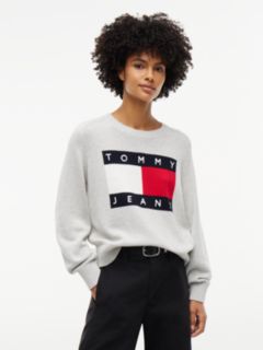 Tommy Jeans Intarsia Flag Logo Sweater — Ice Grey Heather 1